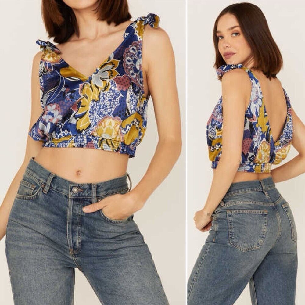 Intimately Free People Floral Weekend In Montauk Top In Ocean Combo S